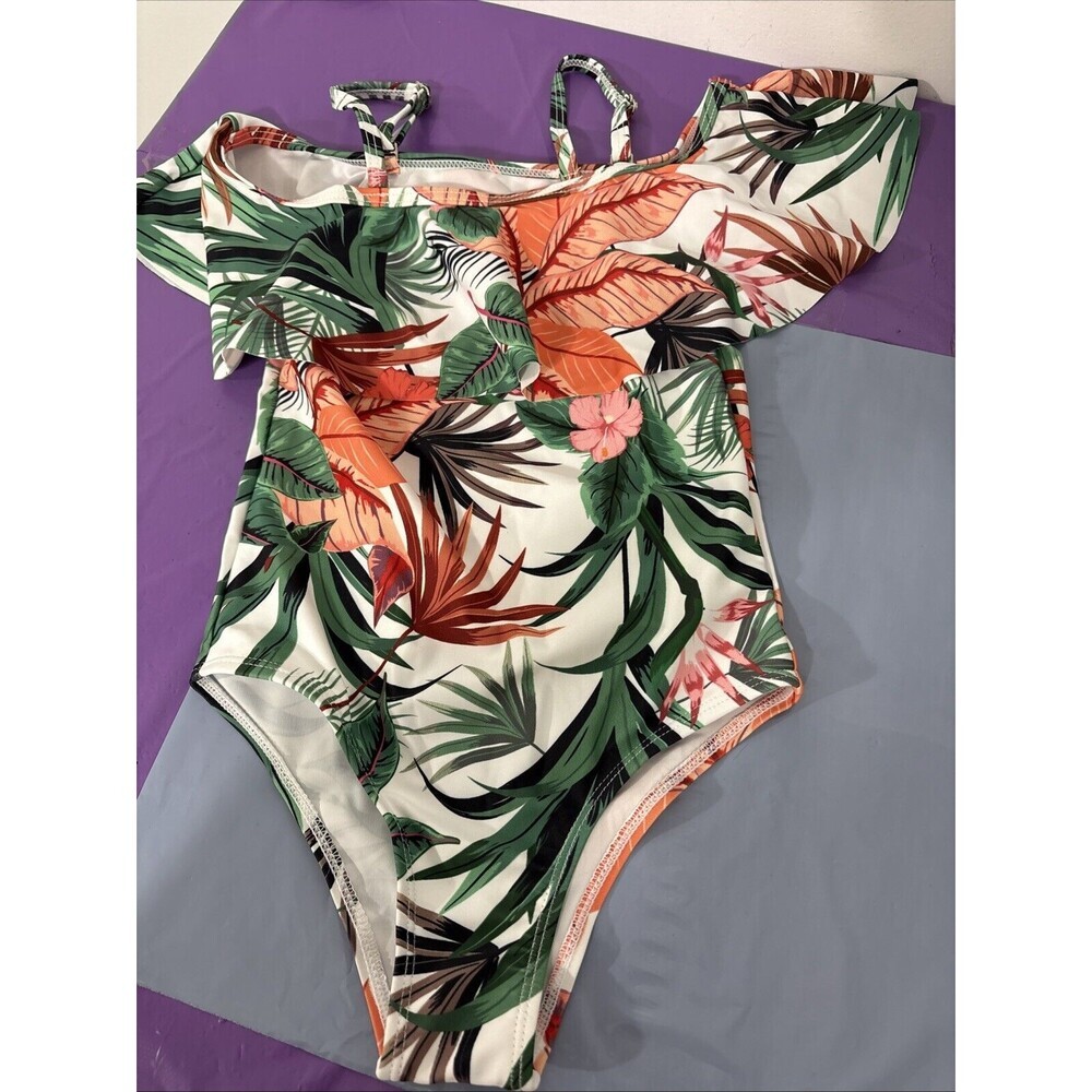 IFFEI Girl's Floral Print One Piece Bathing Swim Suit 6-7 NWT